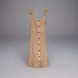 Monteau Los Angeles Beige Linen Blend Ruffle Hem Sundress Dress Small
